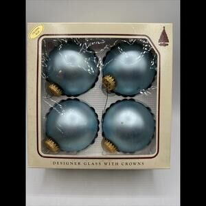 West Germany Matte Blue Vintage Large Glass Ornaments Set of 4